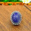Cluster Rings Oval Lapis Lazuli Vintage Natural Stone Antique Silver Plated Party for Women Wedding Present