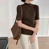 Coréen Solide Tricoté Pull Femmes Demi Col Haut Manches Boutons Tops Mode Élégant Dames Chandails Femme 210513