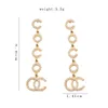 Fashion 18K Gold Plated Tassel Designer Letters Stud Long Earring Dangle Crystal Geometric Luxury Brand Women Rhinestone Pearl Wedding Party Jewerlry Accessories