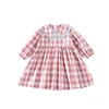 Filles de style coréen coton mignon col rabattu robe à carreaux Enfants doux tout-match robes 210508