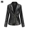 LY VAREY LIN Primavera Autunno Donna Slim Nero Senape Verde Pu Motor Jacket Colletto rovesciato Lady Faux Giacche in pelle Solid 210526