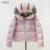 Dubbelsidig down Coat Winter Jacket Kvinnor Konstgjord Fur Vit Duck Parkas Kvinna Guld Silver Vattentät Ytterkläder 210430