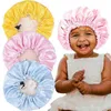 Kids Soft Reversible Bonnet Dubbele zijden Satijn Verstelbare maat Solid Sleep Night Cap Bonnet Baby Hat voor 2-7 jaar kinderen Y21111