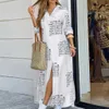 Vestido largo de otoño, vestido camisero de manga larga, vestidos largos de mezclilla para mujer, camisa con botones de bolsillo, vestido estampado, vestidos holgados informales 210322