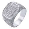 CZ Rings For Mens Full Diamond Square Hip Hop Iced Out Ring Gold Silver Plated Jewelry