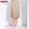 Длинная клетчатая юбка женщины плиссированные феминистские летние хлопковые винтажные юбки для высокой талии элегантный Jupe Longue Femme 210428