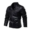 Classic Autumn and winter mens leather jacket motorcycle solid color Fleece warm casual leather jacket large size 5XL coat 5xl