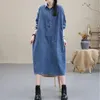 Robes décontractées NINI WONDERLAND 2021 automne coton Denim Vintage chemise robe femmes col rabattu à manches longues Style coréen ample