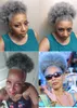 100% Real Rey Hair Weave Ponytail 4B 4C Afro Kinky Krullend Clip in Grijs Menselijke Trekkoord Paardenstaarten HairExtension voor Black Women 120G