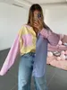 Mode All-match Patchwork Gestreepte Kleur-Blok Dames Lange Shirt Lente Zomer Elegante Pocket Revers Collar Casual Girl 210521