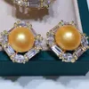 Boucles d'oreilles collier HABITOO femmes élégant 7-8mm jaune perle d'eau douce pendentif chaîne anneau goujon cubique Zircon mosaïque ensemble de bijoux