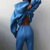 Bluzy Dwa kawałek zestaw Kobiety Z Długim Rękawem Solid Casual Pocket Pullover Suit Spring Elastyczne Spodnie Sportowe Kobiet Dres 211105