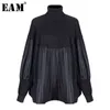 [EAM] Pelated Split Big Size Maglione lavorato a maglia Loose Fit Dolcevita Manica lunga Donna Pullover Moda Primavera 1M877 211109