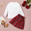 Lente en herfst 2-delige baby / peuter Preppy Stijl Top Plaid Skirt Set 210528