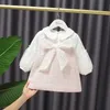 春の子供の女の子のドレスピンクの緑の格子縞の弓の女性スタイルの王女の子供たちのファッション服E1131 210610