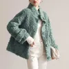 OFTBUY Mode Luxus Winter Jacke Frauen Echt Pelzmantel Stricken Wolle drehen-unten Kragen Dicke Warme Oberbekleidung Marke 211018