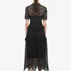 Arrive Women's Black Lace Short Sleeve Summer Dress Sexy Hollow Long Vestidos Self Portrait 210520