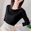 Camicette da donna stile autunno primavera camicette da donna maglieria manica lunga tinta unita o-collo top casual coreani DD9023 210326