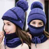 2021 Hat Vinter Kvinnors Mask Balaclava För Girls Scarf Tjock Varm Fleece Inside Stickad Set 3st Vinter s