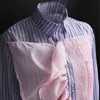 Patchwork Wzburzyć Paski Koszula Dla Kobiet Lapel Z Długim Rękawem Ruched See przez Casual Bluzka Kobieta Spadek 210524