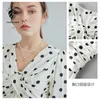 Fansilanen twist vintage polka dot chiffong klänning kvinnor v nacke slank mini boho sommar kvinnlig vår vit sexig fest es 210607