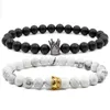 I suoi bracciali a distanza dal bianco e nero Perline CZ Crown Prince Charming Stone Bracciale Amanti Cinturino da polso accsori Regalo San Valentino