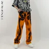 Streetwear Graffiti Jeans Donna Primavera Vita alta Arancione Pantaloni larghi dritti in denim Marea femminile 5C786 210427