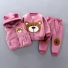 Mode spädbarn kläder vinter baby kostym tjejer kläder pojkar tjocka päls + topp + byxor varm set 210508