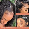 Pelucas delanteras de encaje rizado transparente mongol HD 13x4 cabello humano prearrancado con pelo de bebé para mujeres negras peluca frontal de rizo de onda profunda sin cola