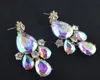 Earrings & Necklace Luxury Rhinestone Bridal Set Crystal AB Color Aurora Evening Party Jewelry Drop Water Flower Style