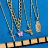 Многослойное портретное ожерелье с подвеской для женщин, золотой металлический пистолет, крест, бабочка, колье, хип-хоп, ювелирные изделия, подарки, цепи