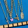 Multilayer Porträt Anhänger Halskette Für Frauen Goldene Metall Pistole Pistole Kreuz Schmetterling Choker Hip Hop Schmuck Geschenke Ketten