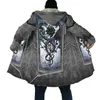 Mäns ullblandningar Viking Skull och Dragon Armour Tattoo Kors Överallt 3D Tryckt Tjock Varm Hooded Cloak för män Vindskydd Fleece Unisex C