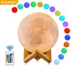 Rodanny 3D Print Moon Lamp Nachtlampje Moonlight Touch Afstandsbediening USB Oplaadbare Tafel Bureaulamp voor Home Y0910