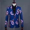 Giacca da uomo elegante jacquard floreale blu reale Giacca da uomo One Button Slim Fit Party Wedding Festival Giacca da uomo Costume Homme 210522