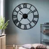 Modern 3D Large Retro Black Iron Round Art Hollow Metal Wall Clock Nordic Roman Numerals Clock Living Room Home Decoration 211110