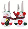 Jul Snowman Silverware Porslin Hållare Kniv Forkväska Påse Inredning För Hem Dinner Table Festival Holiday Party Supplies