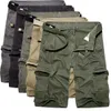 2021 Herr Military Cargo Shorts Sommar armégröna bomullsshorts herr Lösa flerficksshorts Homme Casual Bermuda byxor X0601