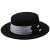 Stingy Brim Hats Wide Simple Top Hat Panama Solid Felt Fedoras With Bow For Women Real 100%wool Jazz Cap