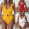 Costume da bagno femminile sexy monokini con fibbia bianca Costume intero da bagno femminile push up Costume da bagno donna push up