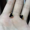 S925 silver Charm Earring Classic Black agate flower stud Earrings Stud Designer Necklace Chain Bijoux For Lady Famous Wedding Par3926917