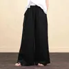 Women Spring Summer Solid Cotton Linen Wide Leg Pants Casual High Waist Palazzo Loose Pocket Trouser Long Pantalon Plus Size 5Xl 211115