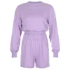 Ezgaga Casual Two Pieces Set Women Autumn Solid Tracksuit Långärmad Crop Top och Shorts Outfits Matching Set Basic Fashion 210430