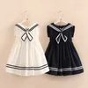 Summer 3-10 11 12 Years Teenage Children Sailor Collar Blue White Military Baby Kids Navy Style Sleeveless Dress For Girls 210529