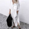 Summer for Women Linen Maxi Shirt Dresses Ladies Elegant Casual Vestidos Female Tunic Plus Size 5XL Long Dress White 210715