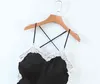 Summer V-Neck Sexy White Lace Edge Stitching Black A-Line Camisole Dress Female Backless Suspender Vintage Vestido 210508