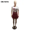 CM.YAYA Summer Sweat Set da donna Classic Love T-shirt e gonna con bretelle pied de poule abbinate a due abiti alla moda in 2 pezzi 220302