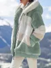 Femmes Chaud En Peluche Vestes Automne Hiver Fausse Fourrure Patchwork Surdimensionné Fermeture Éclair Outwear Dames Élégant Lâche Polaire À Capuche Manteau Veste Fête Des Mères Cadeau