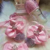 Dollbling Girls Pink Crown Ballerina Baptism Shoes Infant Dazzling Shoes Dress Handmade Mommy Daughter Outfit Bling Botties 210326