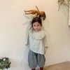 韓国風の春のコットンライトグリーンかわいい緩い長袖ブラウスの女の子の柔らかいカジュアルトップス服210508